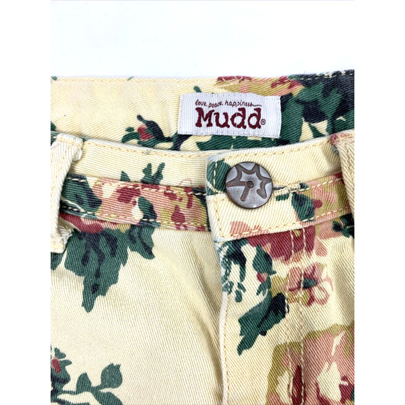 Mudd Denim Shorts Juniors 7 Yellow Floral Lace Shorttail Booty Cut Offs Distress - Picture 3 of 10